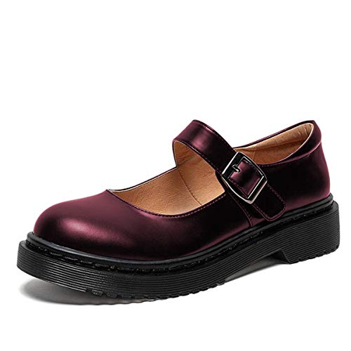Image of YDN Women Classic Round Closed Toe Mary Jane Flats Platform Adjustable Single Ankle Strap Buckle Comfy Cute Pump Leather Patry Cosplay Girls Dress Shoe Size 4-16
