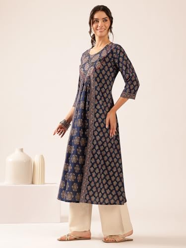 Image of Vbuyz Women's Floral Print A-Line Cotton Stitched Kurta