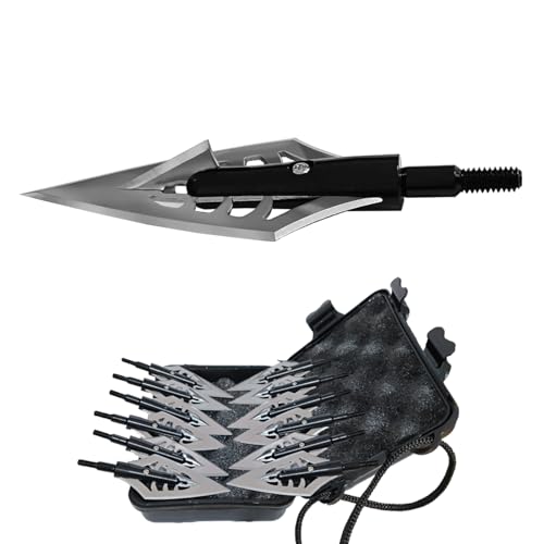 Sososhoot 12Pcs 150 Grain Hunting Fishbone Broadheads 1.7' Cut Cross 4 Blade Crossbow Compound Bow + 1 pc Black Broadhead Case Plastic Portable Case for Arrowheads