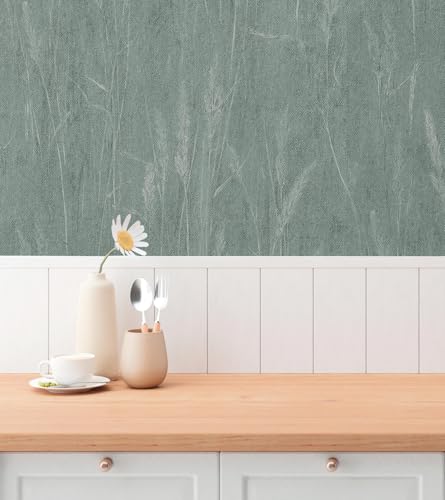 Papel pintado floral tejido no tejido de lujo Profhome verde pátina plata 8