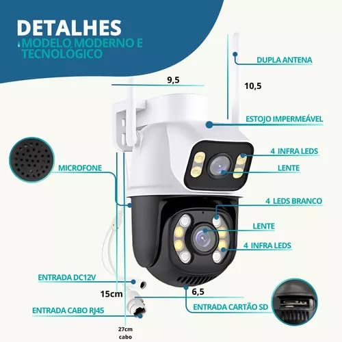Câmera Wifi Lente Dupla 1080p Externa 360° À Prova D'água