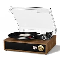 FYDEE Plattenspieler, mit USB-Wiedergabe und -Aufnahme, Bidirektionalem Bluetooth, 3-Gang-Umschaltung (33/45/78 U/min), Eingebauten Stereo-Lautsprechern und RCA-Ausgang - Teakholz