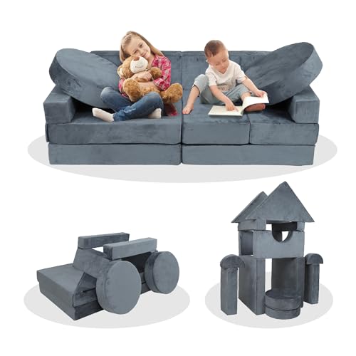 KEIKI 14pcs Modular Play Couch, Sectional Sofa, Convertible Foam and Floor Cushion for Playroom Bedroom