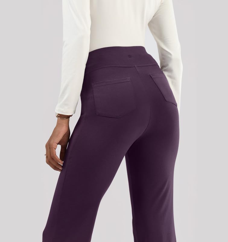 Image of Blissclub AM:PM Cotton Flare Pants for Women Above 5'5 ft Tall | Wide Waistband, 4 Pockets | Bell Bottom Pants and high Waist Trousers for Office wear