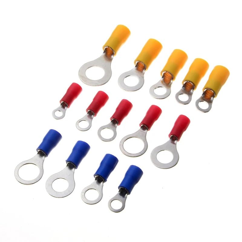 Kit surtido de 650 terminales aislados surtidos en rojo, azul y amarillo for cables eléctricos, terminales de anillo de crimpado.