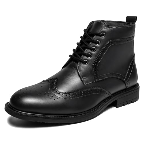Botas de vestir de moda para hombre, de piel auténtica, estilo clásico, estilo Oxford, Negro, 45 EU