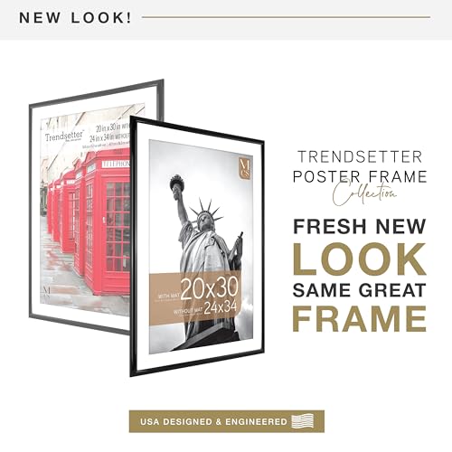 Image of MCS Trendsetter Poster Frame With Mat Option, 24x34 Matted to 20x30, Black | Trendsetter Poster Frame For Photos, 24x34 Inch, Displays 20x30 Inch Matted Or 24x34 Unmatted, Black, 1-Pack