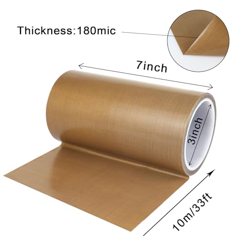 Image of BOMEI PACK PTFE Glass Cloth Tape, 1 Pack 7 inchx 33 ft High Temperature PTFE Tape Abrasion Resistant Surface Protection for Vacuum Sealer Machine, Hand Impulse Sealers Insulation Coated