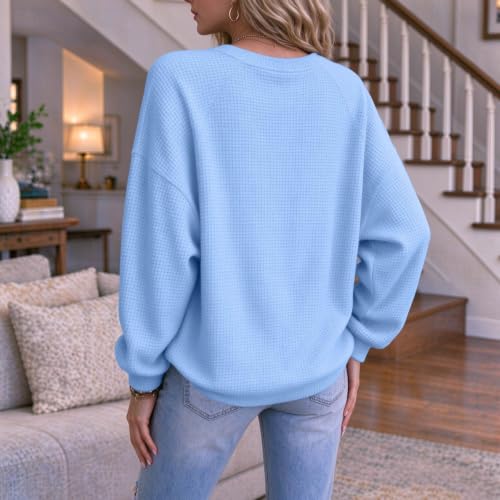 Waffle Shirts for Women V Neck Faux Layered Waffle Knit Long Sleeve Women - image 4