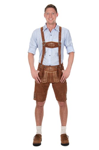 Bavarian Traditional Leather Trousers Lederhosen with Suspenders kastanienbraun 54 (38inch) Brown