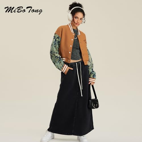 Mi Bo Tong Trendy Camouflage Patchwork Jacket Loose Long Sleeved Single Breasted Fashion Coat for Girls2