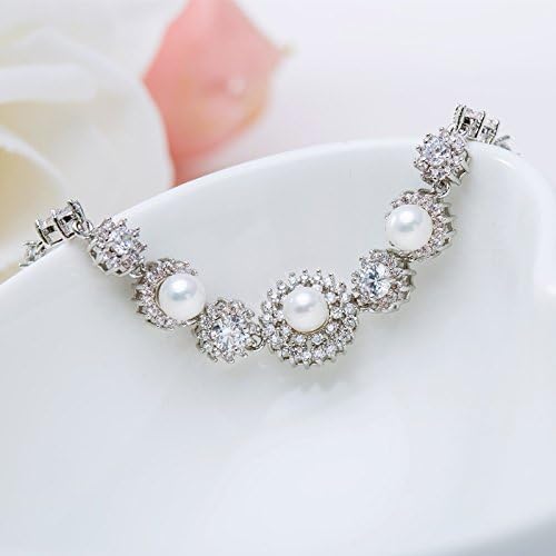 14K Gold Freshwater Pearl Bracelet for Women,Dainty Cultured White Pearl Moissanite Link Bracelet,Fashion Pearl Jewelry Gift for Her - Image 6