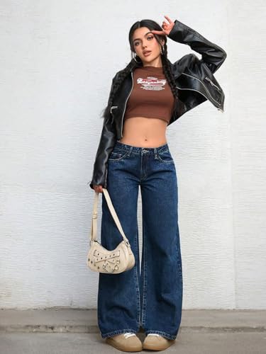 Image of Shasmi Women's Black Wide Leg Baggy Jeans High Waist Relaxed Fit Denim Pants - Loose Straight Fit Korean Style Oversized Casual Jean for Womens (Jeans 294)
