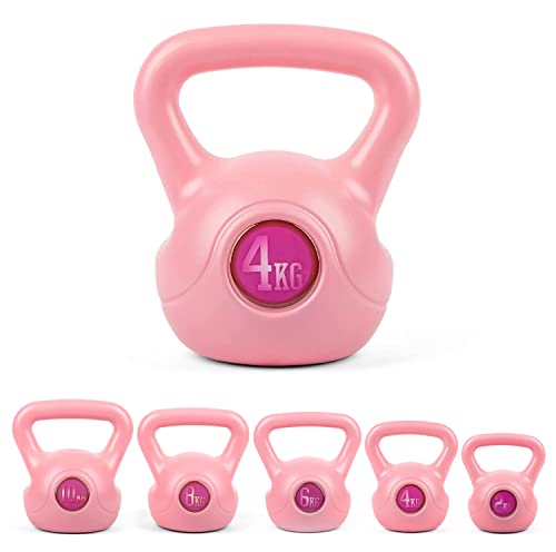 Phoenix Fitness Pink Kettlebell - Vinyl Weight for Exercise, Weightlifting, Strength Training & Full Body Workout for Women at Home & Gym - SINGLE, 2kg, 4kg, 6kg, 8kg, 10kg, 12kg, 16kg or 20kg