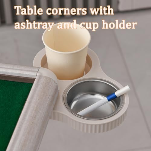 Foldable Maong Table with 4 Drawers & Cup Holders, Durable PVC Card Table for Game Nights & Parties, Metal Frame, Mute Surface for Retirees (Gray)