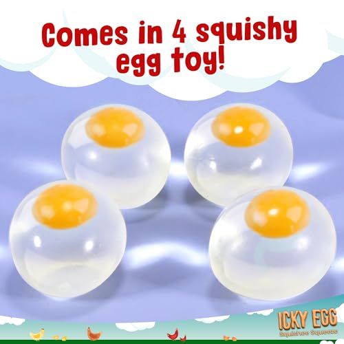 Image of Egg Squishy Toys (4-Pack) - Super Solid Squishy Eggs, Clear Egg Yolk Squeeze Fidget Toys for Kids & Adults - Sensory Party Favors, Goodie Bag Stuffer.