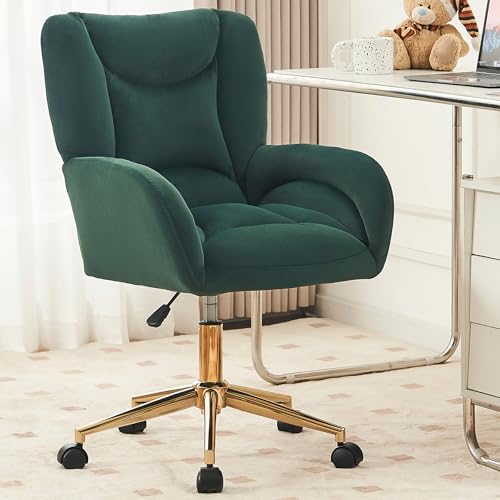 Ochangqi Soft Velvet Desk Chair Comfy with Gold Metal Legs&Wheels,