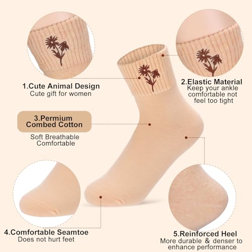 Image of Eurzom 10 Pairs Socks Womens Crew Elastic Ankle Length Cotton Socks Aesthetic Cute Lightweight Low Cut Gifts for Women