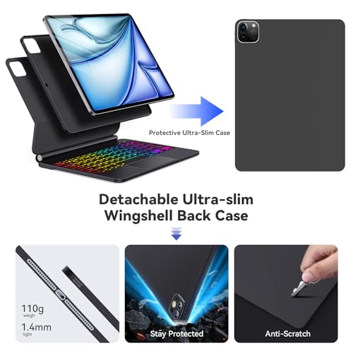 Image of Keyboard Case for iPad Air 13 inch (M4 /2026 /M3 2025 /M2, 2024),iPad Pro 12.9 inch (3 /4 /5 /6th Gen)，Easy-Set Magnetic Stand- 7-Color Backlit - Removable Cases with Multi-Touch Trackpad Keyboard (Black)