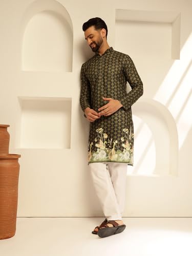 Image of SOJANYA (Since 1958 Men's Cotton Daman Print Long Kurta|Traditional Outfit for Navratri & Garba Nights