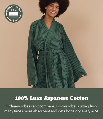 Image of Luxury Organic Japanese Cotton Hotel & Spa Waffle Bathrobe for Men and Women (Hooded /Kimono)