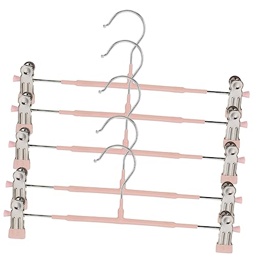 Cabilock 5pcs Double Clip Non Slip Hangers Sturdy Telescopic Pants Hangers for Skirts Jeans and More with Coated Clips for Space Saving