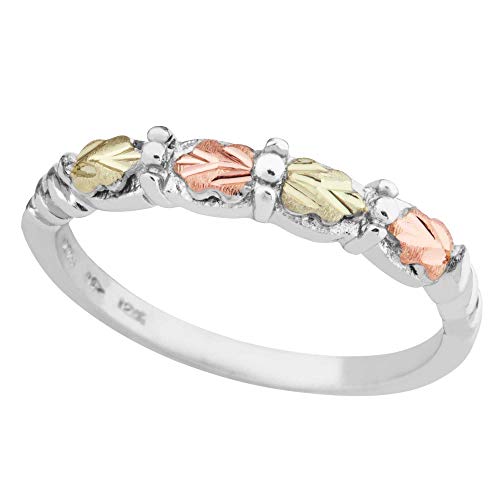 Ladies Black Hills Silver Wedding Band with 12K Gold Leaves