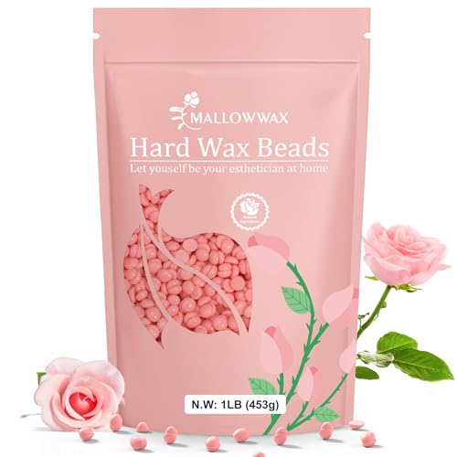 Image of Mallowwax Hard Wax Beads, 1LB Pink Rose Wax Beans for Hair Removal