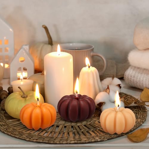 Image of Lounsweer 6 Pcs Pumpkin Shaped Candles Retro Thanksgiving Pumpkin Candle Decor Halloween Home Decoration Handmade for Autumn Centerpieces Decor