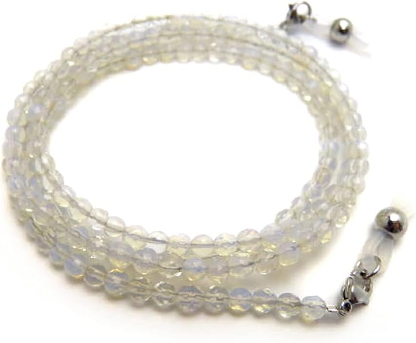 ホワイト シンセティックオパール 32面カット 4mm メガネチェーン (オブシディアンオパール) 置き忘れ防止 めがねホルダー メ