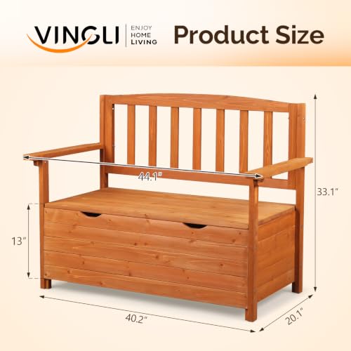 Image of VINGLI Outdoor Storage Bench, Large Wood Deck Box with Seating, Weatherproof Outdoor Bench with Storage Loveseat, 2-Person Wooden Patio Bench for Entryway, Backyard, Garden
