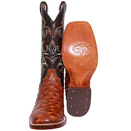 Western Shops Mens Genuine Cowhide Leather Quill Ostrich Print Western Cowboy Square Toe Rodeo Boots2