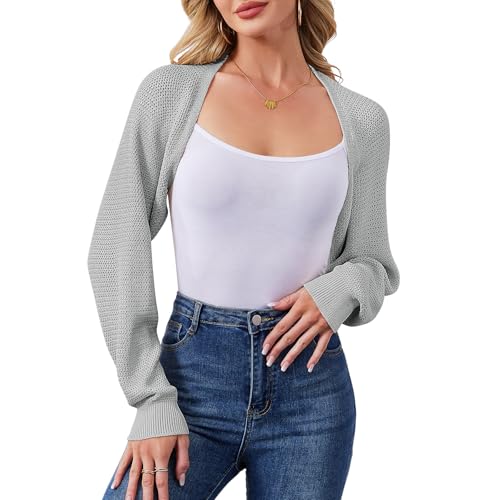 Image of Women's Bolero Shrug Sweater Cropped Cardigan Long Sleeve Open Front Casual Arm Knit Shrugs Sweaters for Dresses
