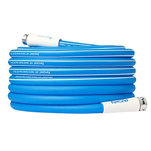 Fevone Garden Hose 50 Ft, Drinking Water Safe, Flexible And Lightweight - Kink Free, Easy To Coil, 3/4" Solid Aluminum Fittings - No Leak, 5/8" Id., Heavy Duty Water Hose #TOP2