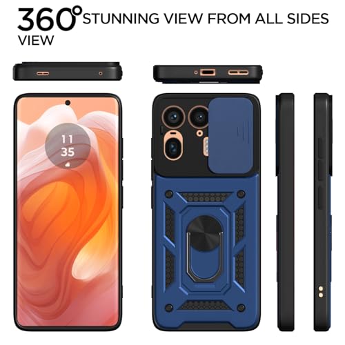 Image of Outlouders Back Cover for Motorola Moto Edge 50 Ultra 5G | D10 Tough Armor 360 Protection Case with Sliding Camera Shield & Ring Holder Stand Bumper Case (Blue)