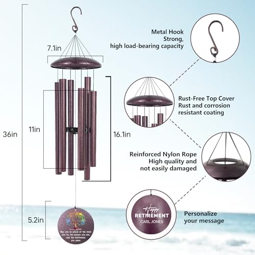 Image of ASTARIN 2025 New Retirement Gifts, Best Wishes for Retire Friends, Personalized Wind Chimes, Happy Retirement Gift for Teacher Co-Workers Grandma Women Men, Inside Garden Decorations