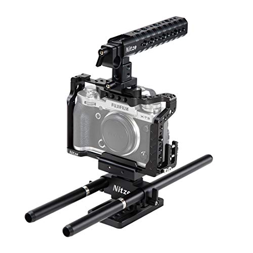 Kit de Jaula NITZE X-T3 para Fujifilm X-T3 con Mango de la OTAN, Abrazadera de Cable HDMI, Base levantable y Varillas de aleación de Aluminio - FTK-XT3