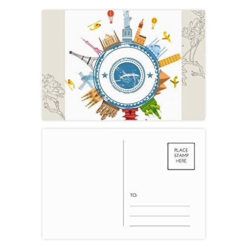 Carte postale ville mondiale de la Terre repère modèle de fleur | Set de 20 cartes multicolores