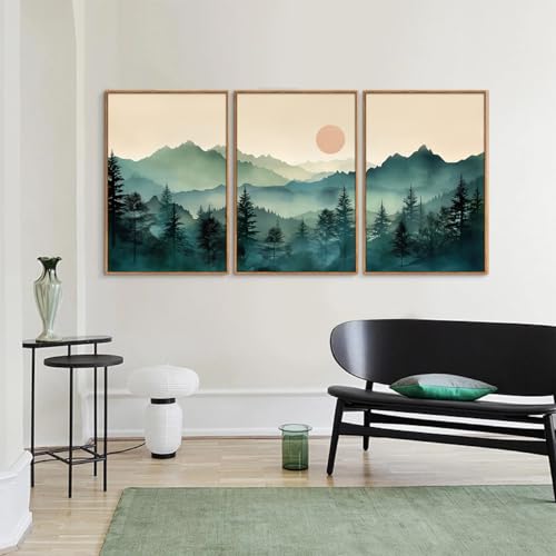 SIGNINART Large Boho Mountain Framed Canvas Wall Art Set, Nature Pine Tree Wall Painting, Abstract Foggy Forest Wall Decor, Modern Sunrise Art Prints for Bedroom Living Room and Office - 24"x36"x3 by SIGNINART - Used condition - Image 7