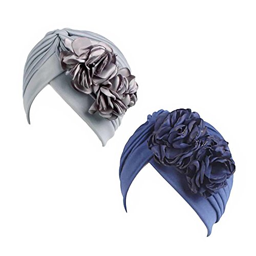 Gorra Beanie De Tela con Flor Color Liso Turbante para Cabeza De Mujer para Cáncer Quimioterapia Chemo Oncológico Noche Pèrdida de Pelo Cabello 2 Unidades (Crupo G, 2)