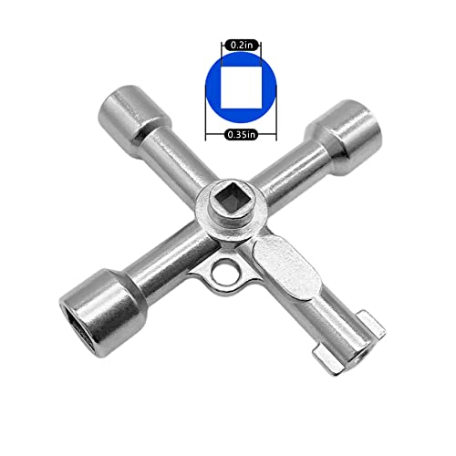 QYQRQF 4-Way Multi-Functional Utility Key, 4 in 1 Universal Cross Key Stainless Steel Triangle Square Key for Water Gas Meter Valve Elevator Cabinet (Silver)