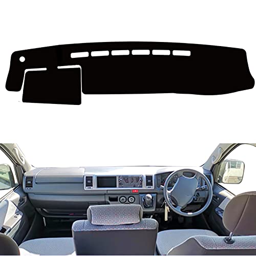 ハイエースHiace 200系 ワイドボディ カバー ダッシュマット 日焼け防止 ダッシュボードカバー ノンスリップ ポリエステル 素材 ダッシュボードマット 反射遮断 簡単取付 ダッシュボードライト 保護マット (Black)