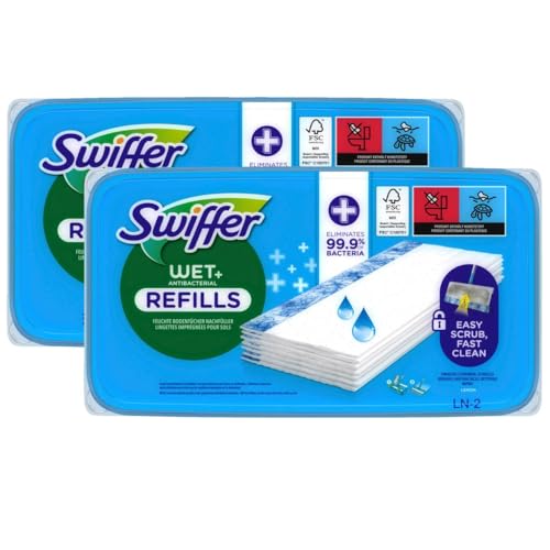 Swiffer Mopa de suelo húmeda con aroma fresco de limón, 20 unidades, para una limpieza rápida y fácil