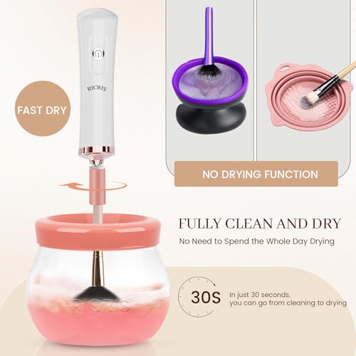 Image of RICRIS Electric Makeup Brush Cleaner and Dryer Machine - Super Fast Clean and Dry Make Up Brushes - Automatic Cosmetic Brush Spinner Washer Tools