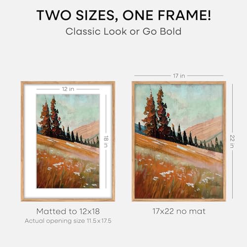 Image of Homeforia 17x22 Picture Frame Natural Wood, High End Oak 17x22 Light Wooden Poster Frame with Mat 12x18, 17 x 22 Frames Matted to 12 x 18 Photo, 22x17 Hanging Frame, Tempered Glass, Wall Kit, Set of 2