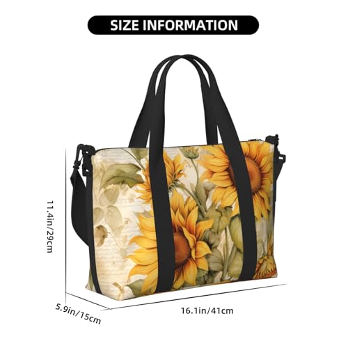 Vintage Yellow Flower Travel Duffel Bag Sunflower Carry On Tote Bag for Women Large Shoulder Weekender Overnight Bag Sports Gym Bag4