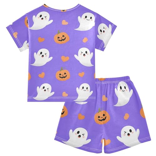 Pajama Short Sets Halloween Ghosts and Pumpkins Soft Cotton Summer Sleepwear 2 Piece PJS Size 5-14T2