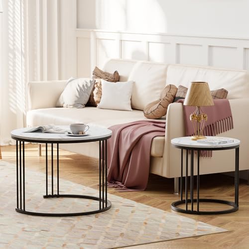 Image of Garden 4 you Coffee Table Faux Marble Nesting Table for Small Place 2 Sets Modern Furniture Living Room Sets End Side Table Night Stand for Bed Room Dining Room (Black & White)