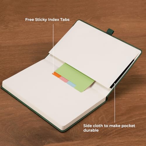 Image of AHGXG Lined Journal Notebook, 192 Numbered Pages, A5 Size (5.7'' x 8.3'') | for Men & Women, Journaling, Writing, Work & Office, Leather Hardcover, 100 GSM Thick Paper (Dark green)