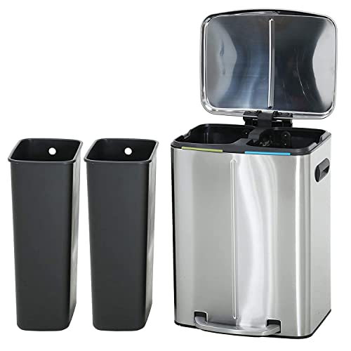 Caneca de basura metálica con pedal doble 10 galones 40L acero inoxidable